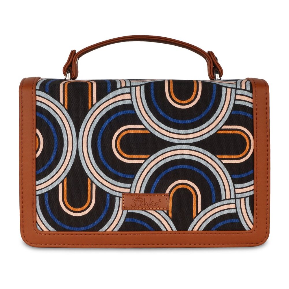 Handcrafted Abstract Print Fabric Top Handle Crossbody Sling Purse for Women